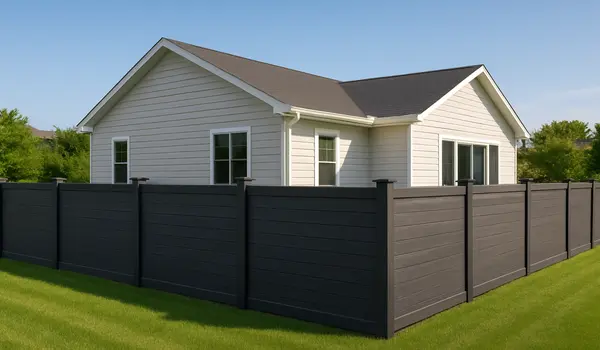 a house featuring a new stained wooden fence around it from Dallas Fence Company in Denton, TX - Denton TX