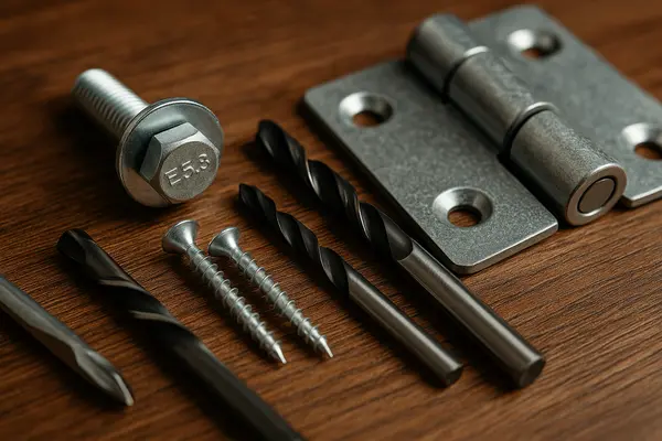 a hinge, some screws and other fence material from Dallas Fence Company in Dallas, TX - fence contractor near me a hinge, some screws and other fence material from Dallas Fence Company in Dallas, TX - fence contractor near me