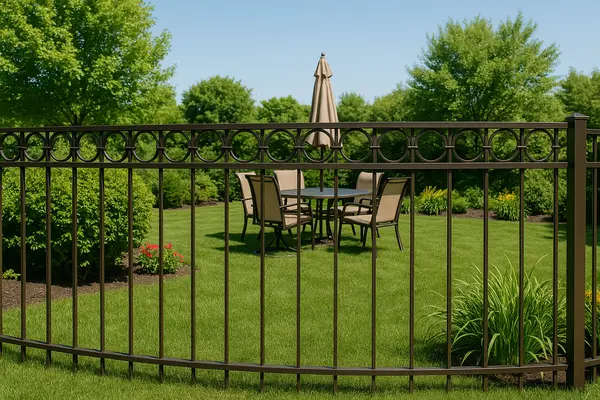 a beautiful backyard showing a metal fence from the outside view from Dallas Fence Company in Dallas, TX - fencing contractors a beautiful backyard showing a metal fence from the outside view from Dallas Fence Company in Dallas, TX - fencing contractors