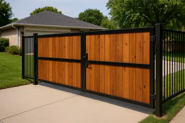a house fence with a wooden gate from Dallas Fence Company in Dallas, TX - livestock fencing contractors a house fence with a wooden gate from Dallas Fence Company in Dallas, TX - livestock fencing contractors