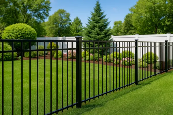 a house backyard with a metal fence from Dallas Fence Company in Dallas, TX - wood fence repair a house backyard with a metal fence from Dallas Fence Company in Dallas, TX - wood fence repair